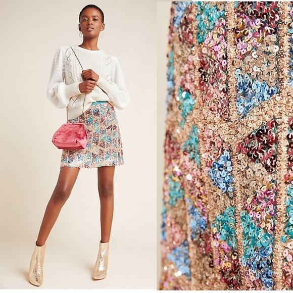 Anthropologie Dresses & Skirts - Anthropologie Zig-Zag Sequined Mini Skirt